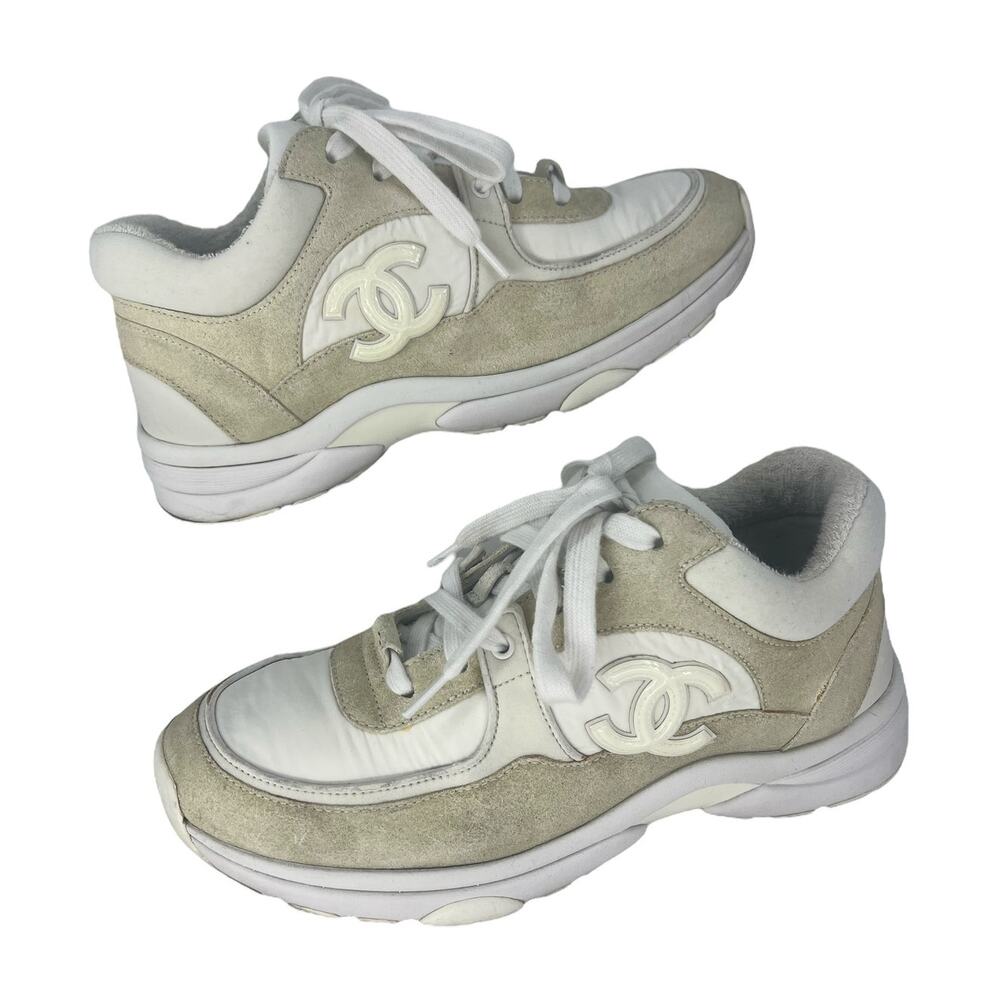 Chanel 2020 CC Logo Low Top Mixed Media Suede and Leather Nylon Chunky Sneakers